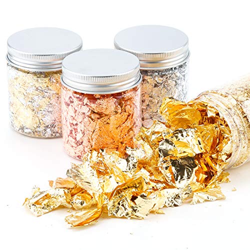 AIEX 4 Flaschen Blattgoldvergoldungs Flocken Metallic Folien Flocken mit Pinzette für Harz, Nageldekore, Handwerkliche… – Bild 3