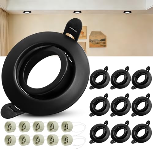 Laiebri 10 x Marco Foco Empotrable GU10, Marco Focos Negro Redondo, 45° Orientable Ojos de Buey, Foco Empotrable LED Techo 230V con Portalámparas GU10 para Lámparas de LED o Halógena