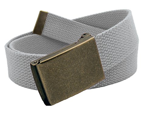 Build A Belt Antique Gold Flip Top Buckle with Adjustable Canvas Web Belt (Mens Medium Gray)