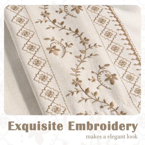 Image of Yinhua Boho Kitchen Curtains 36 Inch Length Brown Embroidered Floral Cafe Curtains, Farmhouse Light Filtering Kitchen Window Curtain Rod Pocket Short Tier Curtains for Windows, 26 inch W x 36 inch L, 2 Panels