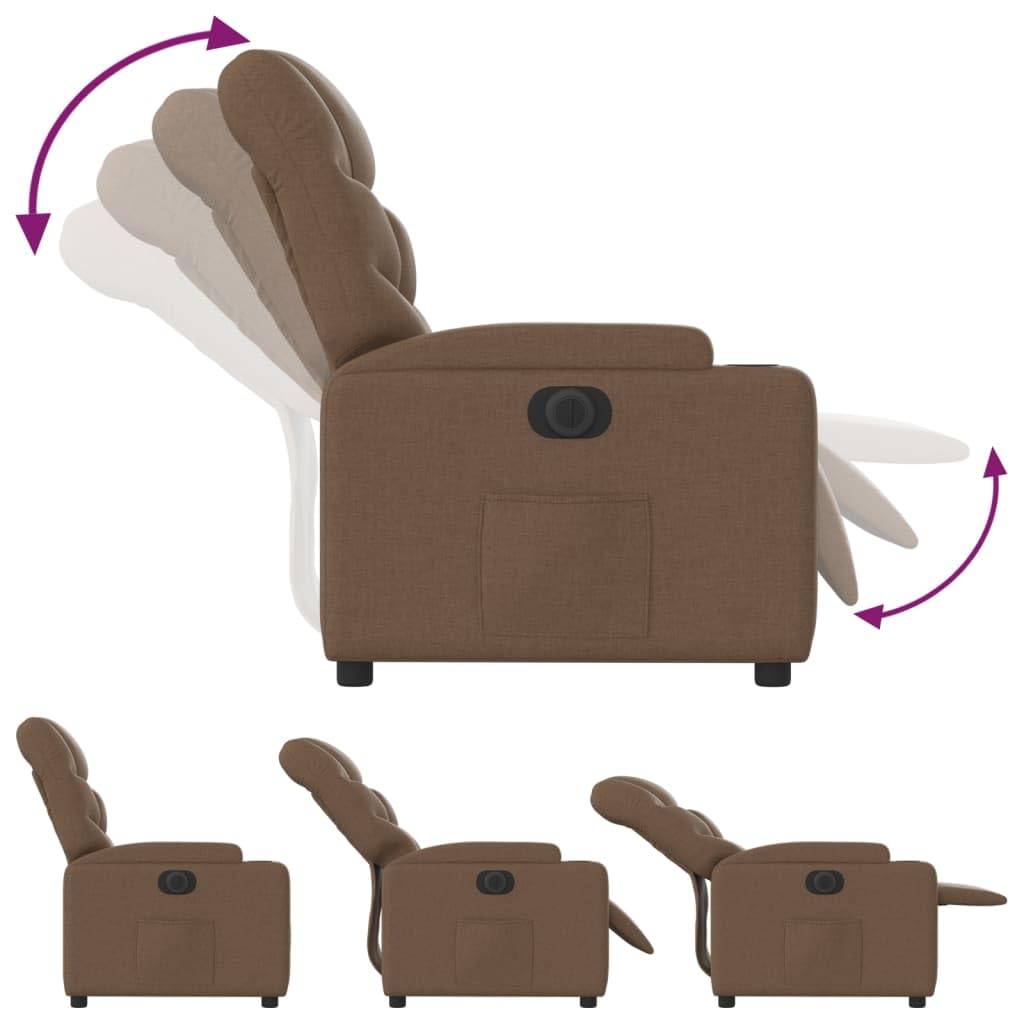 Sillón Reclinable Eléctrico, Silla con Respaldo Reposabrazos, Asiento Ajustable para Ancianos, Marrón