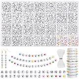 EUES Lot de 2000 perles rondes avec lettres de l'alphabet A Z, 7 mm, en acrylique, noir et blanc, pour la fabrication de bijoux, bracelets, colliers, artisanat