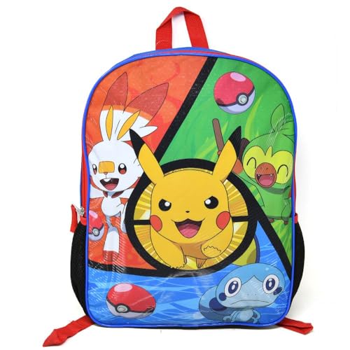 Bioworld Mochila Pokemon Pikachu & Friends frente plana de 40,6 cm - perfeita para meninos pré-escolares e primários