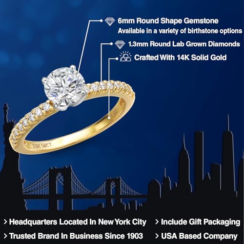 Gem Stone King Solid 14K 2 Tone Gold White Lab Grown Diamond Solitaire Engagement Ring For Women | 0.9 Cttw | Round 6MM | Wedding Anniversary Gold Ring For Women | E-F Color | VS2 Clarity2