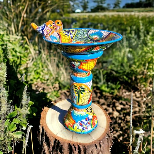 Handmade Talavera Bird Bath Authentic Mexican Art