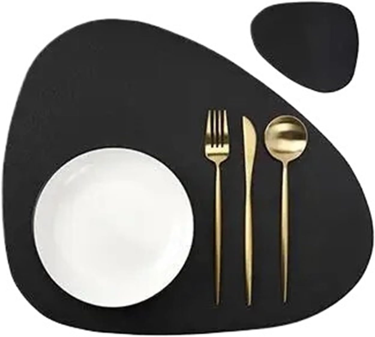 1/4/6Set Placemat with Coaster Tableware Pad Heat Insulation Non-Slip Leather Western Tablemat Coaster for Kitchen Cup(CD Green,6sets)