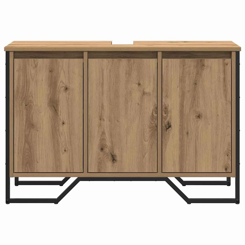 Mobile lavabo in rovere Artisan, 91 x 35 x 60 cm, con telaio in acciaio, autoportante, per bagno, spazio e ordine con cassetto e ante