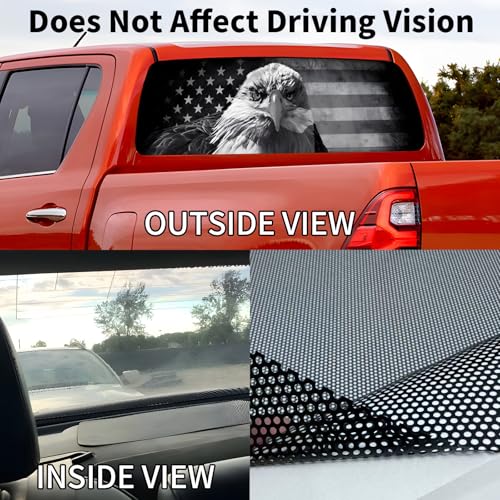 Image of Back Window Decals for Trucks - 65x17.3 in Eagle Flag Window Decal Rear Window Decals for Truck Decor, Creative Pickup Rear Window Decal for Personalized Decoration - Eagle-3-S