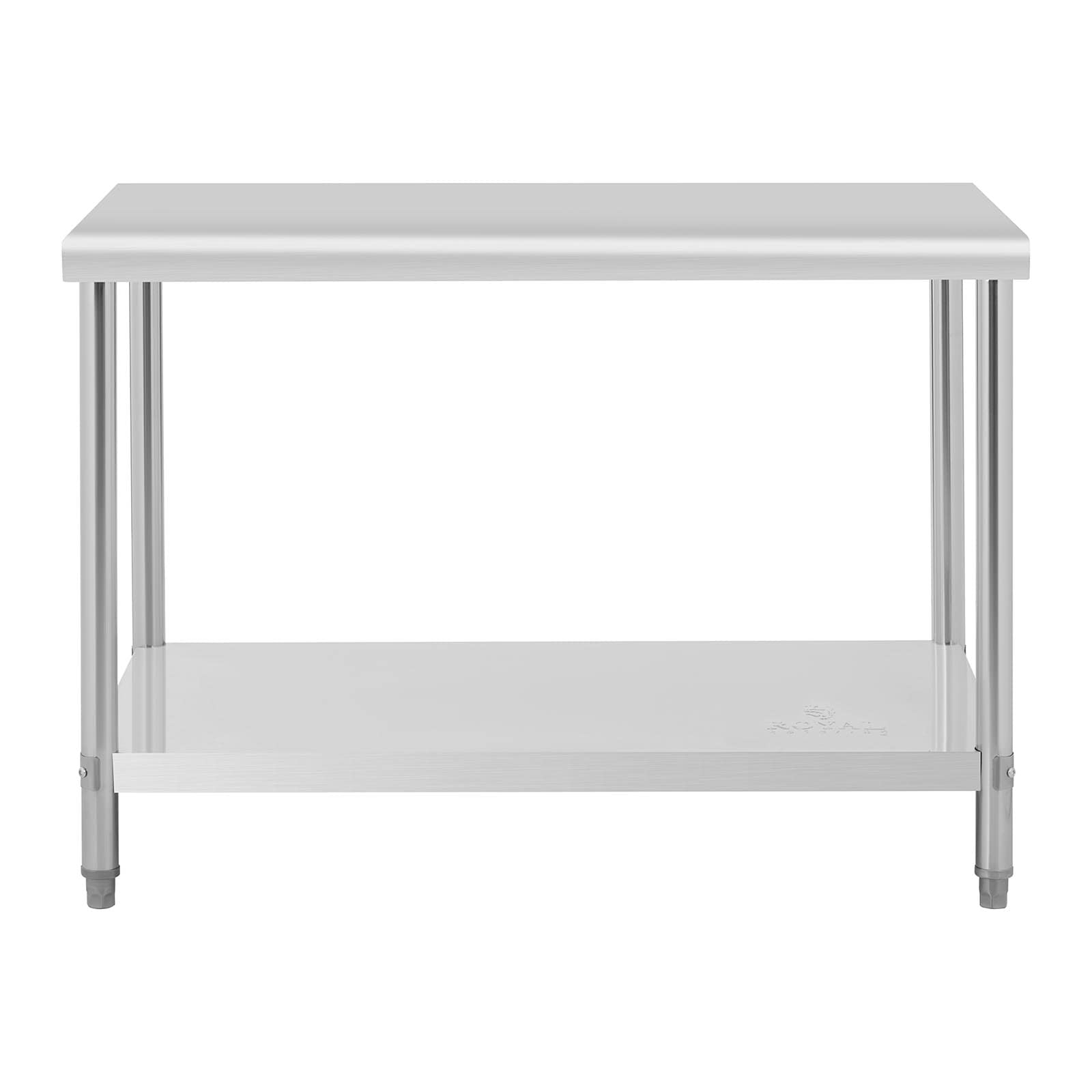 Royal Catering RCAT-120/70 Table de Travail en Acier Inoxydable (120 x 70 cm, 1 Plateau de Travail et 1 étagère, jusqu'à 400 kg, Pieds réglables en Hauteur, Acier Inoxydable)
