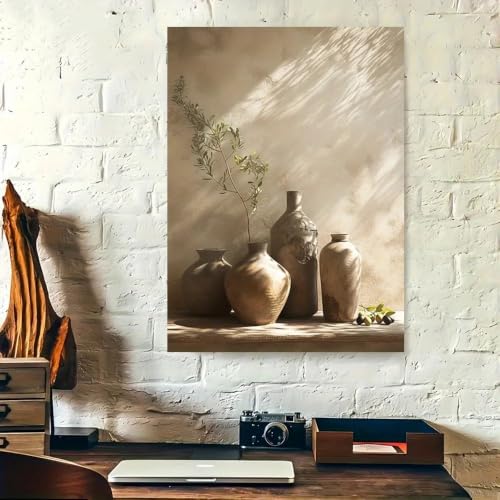 Tableau sur toile avec vase rustique pour une ambiance de bureau cosy