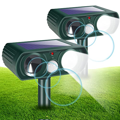 Solar Animal Repellent, Deer Repellent Outdoor Cat Repellent with Motion Detection & Flashing Light, Ultrasonic Control for Squirrel Raccoon Skunk Rabbit Out Garden Yard Animal Deterrent Devices (2)