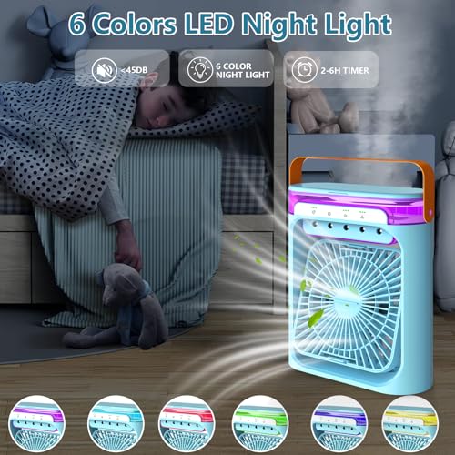 Portable Air Conditioner, 4-in-1 Air Cooler Quiet Mini Air Conditioner Desk Fan, 3 Wind Speeds, 3 Spray Modes, 600ml Water Tank 6 Colors Light Evaporative Cooling Fan for Home Office Bedroom Outdoor. - Image 3