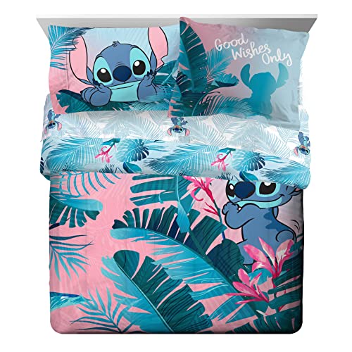 Image of Disney Lilo and Stitch Queen Comforter Set 7 Piece Kids Bedding, Pink | Bed in a Bag, Comforter Sheets Shams Pillowcases, Official Brand, Soft Microfiber, Machine Washable, Girls Gift