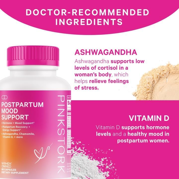 Pink Stork Postpartum Bundle: Postpartum Recovery & Mood Support, Postnatal Vitamins for Breastfeeding & Lactation Support, Healthy Mood & Hormone Balance for Women with Ashwagandha, Women-Owned