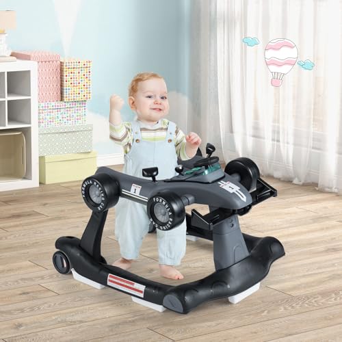 Image of GLACER Foldable Baby Walker, 4-in-1 Infant Walker with Adjustable Height & Speed, Music, Light, Steering Wheel & Washable Cushion, Baby Walker Activity Center for Boys Girls 6 -18 Months (Gray)