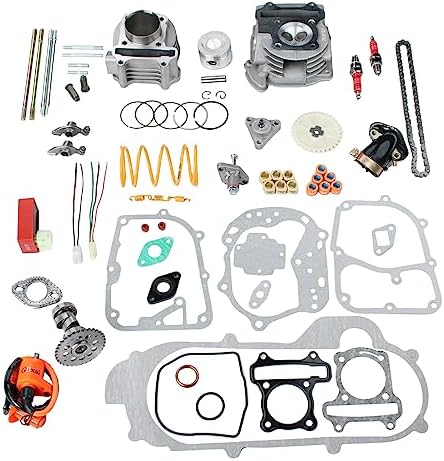 Glixal GY6 100cc 50mm Complete Big Bore Cylinder Rebuild Kit with Performance Big Valve Cylinder Head Assy for 139QMB 139QMA 147QMD Engine Scooter Moped ATV Go-Kart (69mm-18.5/20.5mm Larger Valves)