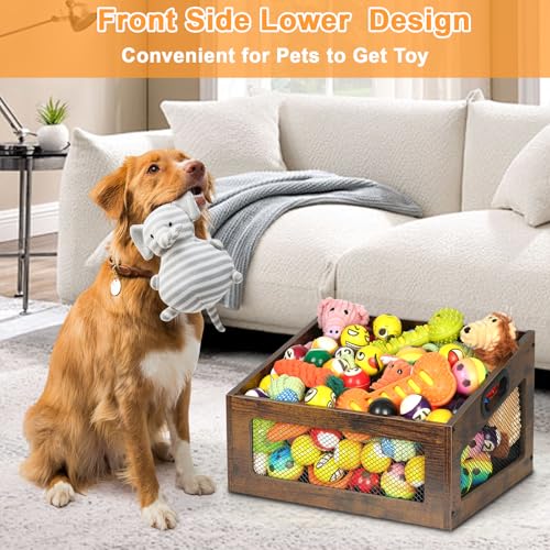 handrong Dog Toy Basket,Wood Dog Toy Box,Dogs Toys Bin,Dogs Storage Organizer,Large Cat Toys Basket Box for Living Room Outdoors Organizing Storage - Image 4