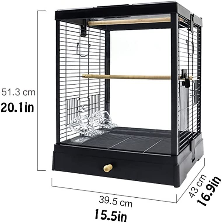klatki dla ptaków Akrylowe przezroczyste Klatka lotnicza ze stali nierdzewnej Przenośna klatka Wytrzymały duży domek Transporter(Black suit D)