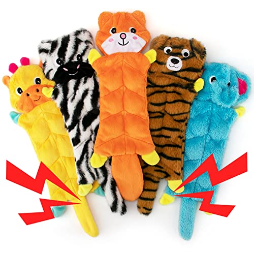 AWOOF Squeaky Plush Dog Toys Indestructible, No Stuffing Soft Dog Toys, Durable Tough Dog Chew Toys, Interactive Puppy Toys for Small Medium Dogs Training (5 Packs)