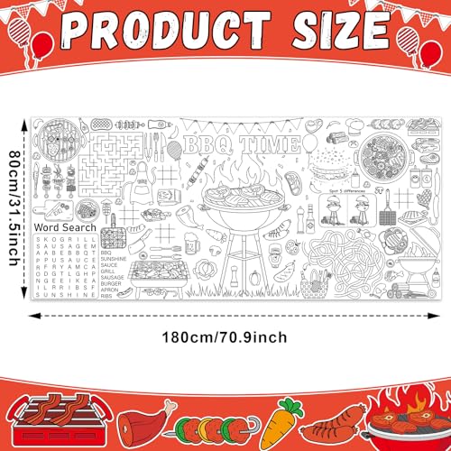 Image of Naozinebi BBQ Giant Coloring Poster Large Coloring Tablecloth Big Paper Sheets Page Baby Q Theme Table Cloth DIY Activity Game Art Crafts Mat Wall Home Party Decoration Supplies