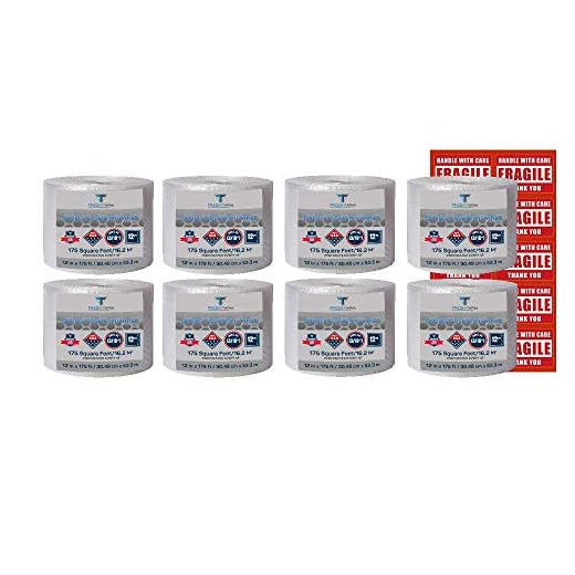Bubble wrap 1400 ft² (8 Rolls of 175 ft x 12" Wide) - 3/16" Small Bubble - Perforated Every 12''- with 20 Fragile Stickers by Fresh Farm LLC