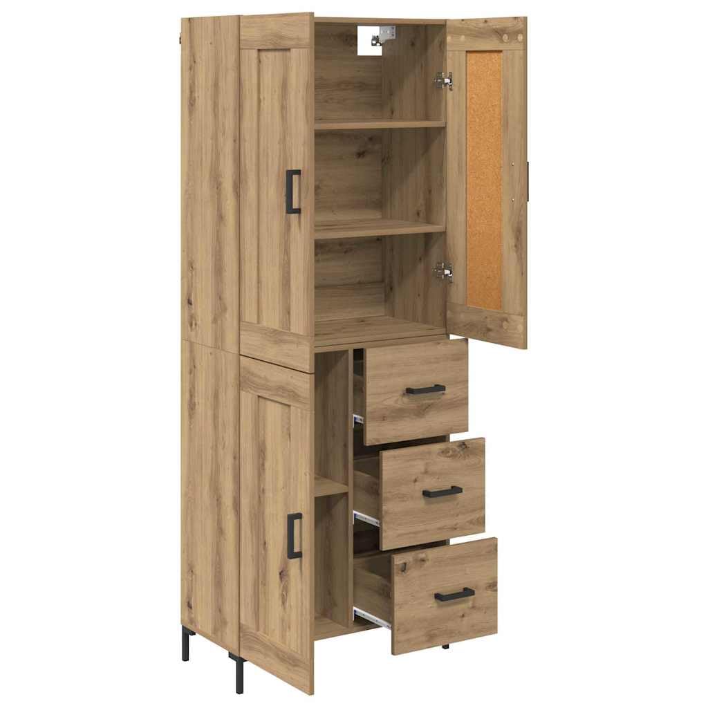 Komoda z szufladami i 3 drzwiczkami z materiału drewnopochodnego dębu Artisan, nowoczesny kredens do salonu, komoda z miejscem do przechowywania, 69,5 x 34 x 180 cm, wytrzymały materiał