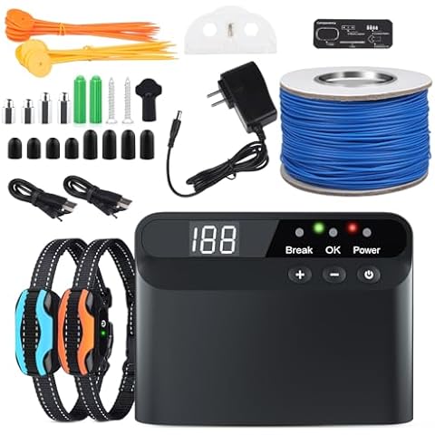 PcEoTllar Electric Fence for Dogs, Rechargeable Upgraded Underground Above Ground Electric Dog Fence, 2 Waterproof Collar Receivers, Pet Containment System with 656Ft Underground/Aboveground Boundary Cover