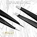 By MILLY Precision Tweezers Set | Slanted & Pointed Tip Tweezers Kit | High Carbon Stainless Steel | Aligned & Hand-Filed Tweezer Set Professional | Hair Removal & Eyebrow Tweezer Set | Black