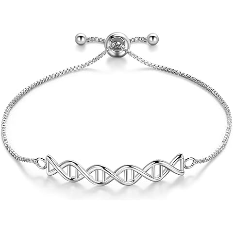 beautlace DNA Double Helix Chemistry Science Molecule Biology Bracelet Silver Plated DNA Charm Jewelry Set for Women KB0001W