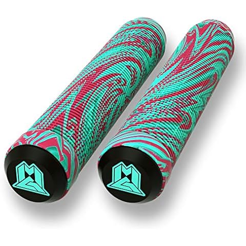 MGP Stunt Scooter Handlebar Grips - Latex Free 180mm Swirls TPR Grind Grips Stunt Scooters and BMX Bikes (Teal/Red) Cover
