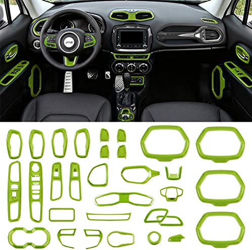 Danti Car Interior Accessories Decoration Trim Air Conditioning Vent Decoration & Door Speaker & Water Cup Holder & Headlight Switch & Window Lift Button Covers fit for Jeep Renegade 2015-2021 (Green)