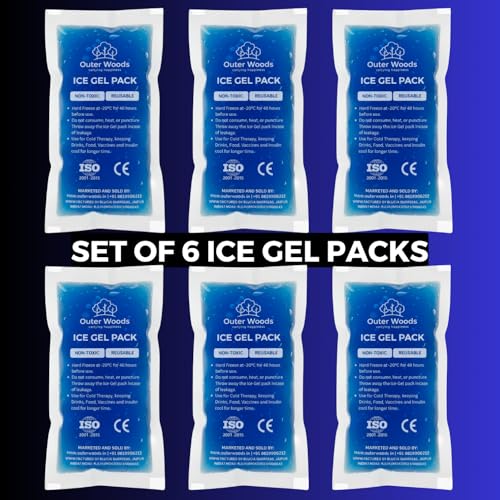 Image of Reusable Ice Gel Packs for Cooler Bags, Breast Milk & Pain Relief - Non-Toxic Leak-Proof Cold Gel Pads for Picnic, Travel, Vaccine, Insulin, Food & Drinks - Hard Freeze Long Lasting Blue