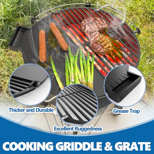 Image of SafBbcue Cast Iron Griddle & Grate for Weber 22 inch Kettle Charcoal Grill Accessories, Foldable Cooking Grate & Griddle for Cuisinart CHA-830 Cleanburn Fire Pit Cook Top, Outdoor Campfire BBQ Parts