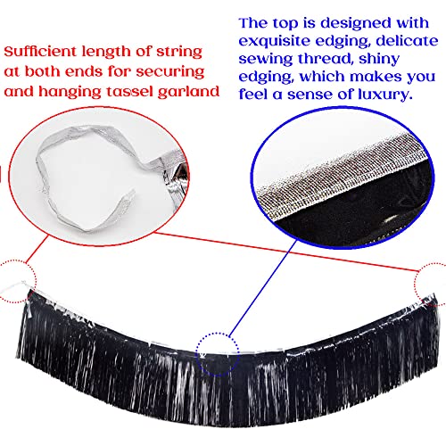 Image of Premium Black Fringe Tinsel Garland for Party Decorations -4 Layers Thick, 2 Pack | LILF Foil Metallic Banner Party Streamers for Wedding Birthday Christmas Decoration Home Hanging