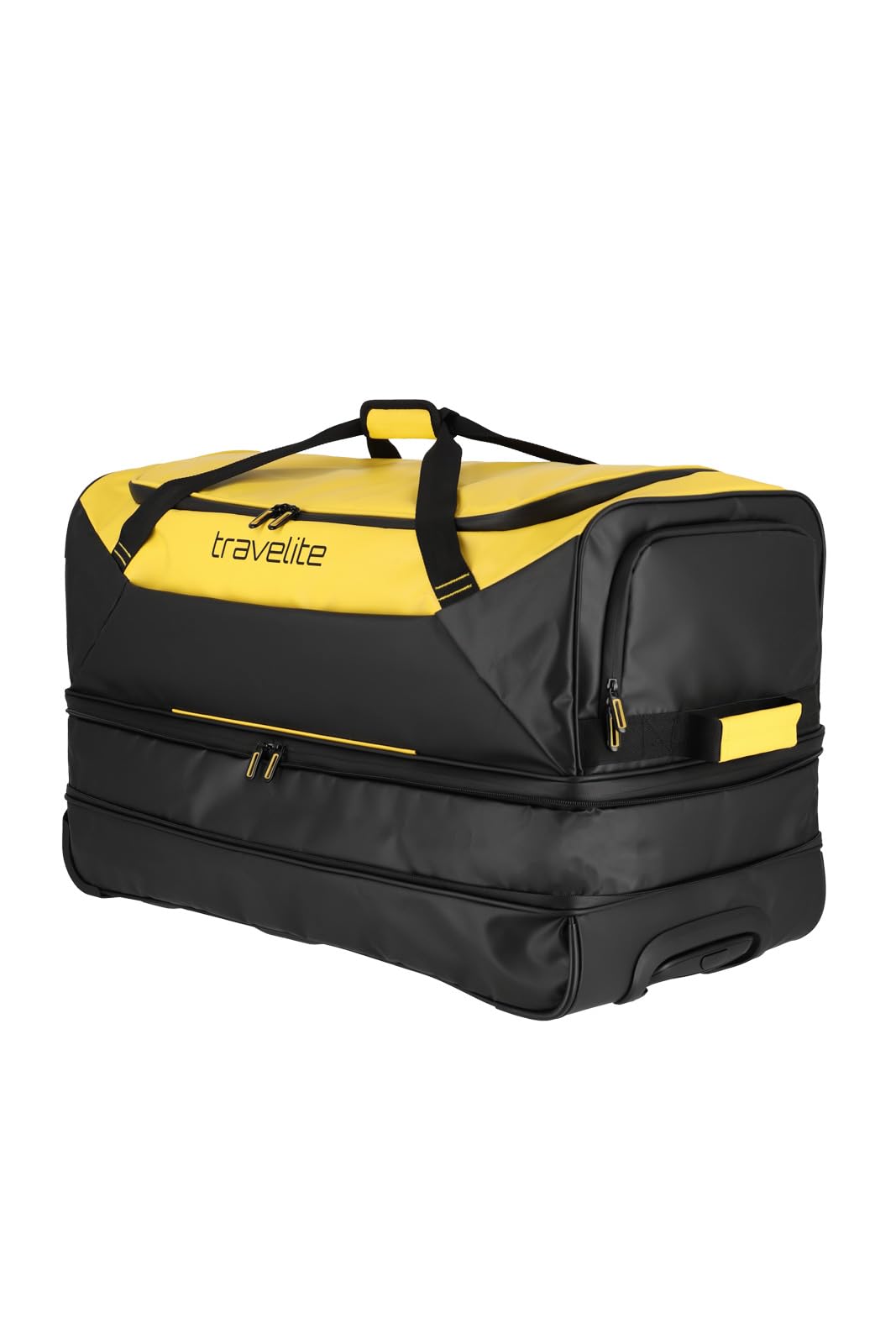 Travelite Borsa da viaggio trolley con ruote in materiale idrorepellente, Basics bagaglio morbido con soffietto espansione, 70 cm, 98-119 litri, Giallo
