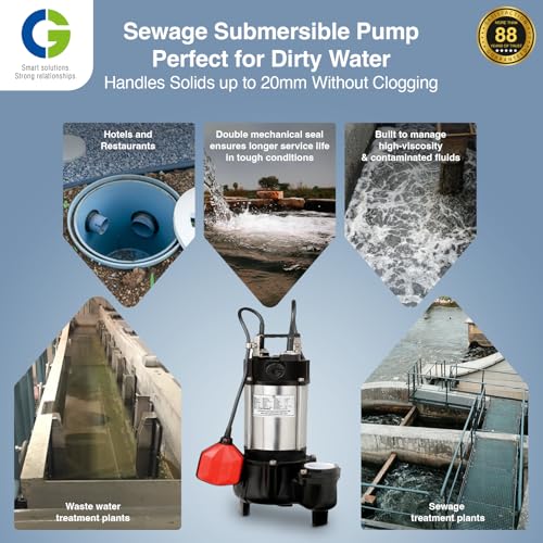Image of CGSTP005F | STP -II | 0.37kW /0.5 HP| Sewage Submersible Pump | Rust Free CED Coated Component | 100% Copper Winding | SS Grade Fasteners & SS Shaft | Overload Protection | Float Switch | 1Yr Warranty