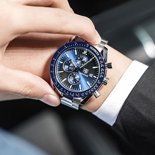 BY BENYAR Watches Men Analog Chronograph Quartz Waterproof Backlit Date Business Watch Casual Designer Watches Elegant Gift for Men White Bronze Strap