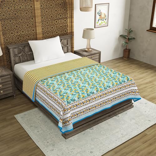 Image of BLOCKS OF INDIA Hand Block Printed Cotton Single Size Reversible Malmal Dohar for Summer (Blue GAD BUTI)