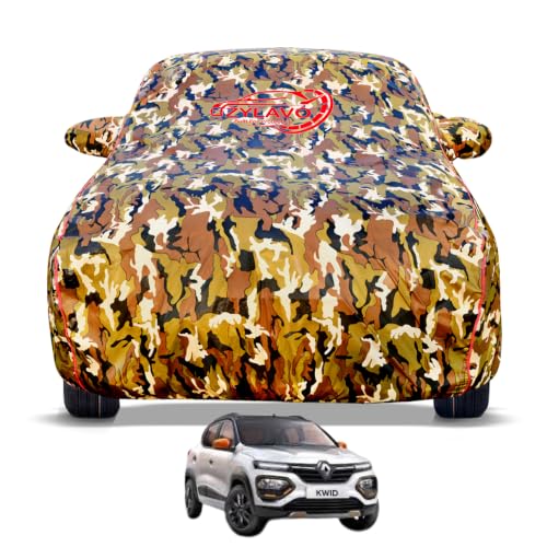 Image of Premium Car Cover for Renault's kwid 2019-2026 Models | Waterproof, UV & Dust Protection | Mirror & Antenna Pocket | Triple Stitched, Soft Inner Lining, Belt & Buckle (Jungle Print)