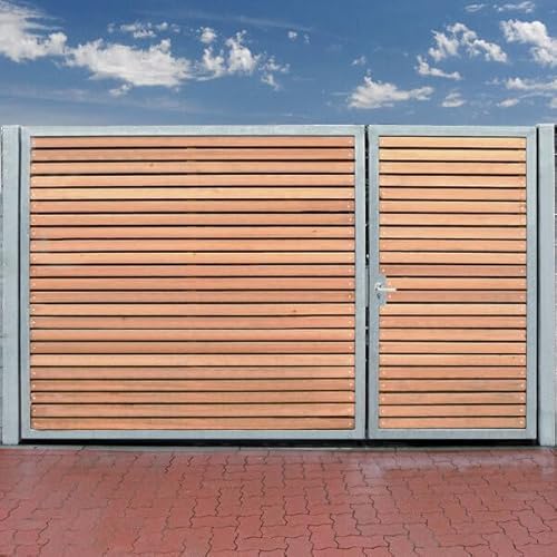 Einfahrtstor 350 x 180cm mit Holz 2Flügel asymmetrisch feuerverzinkt Holztor mit Pfosten