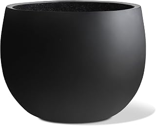 Heyzier Ball Concrete Planter - Large 20-Inch Black Cement Pot for Indoor Outdoor Trees Flowers