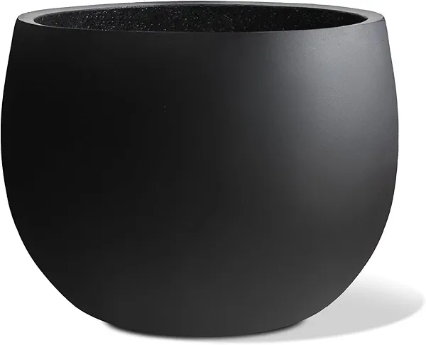 Heyzier Ball Concrete Planter Outdoor Indoor, Large Tall Cement Plant Pots for Trees Flowers (Black, 20 inch)