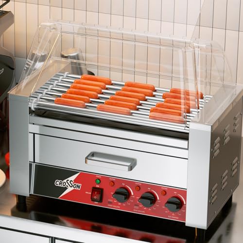 CROSSON Hot Dog 7 Roller with Bun Warmer&Transparent Sneeze Guard,Commercial 7 Nonstick 304 Roller Grill Cooker Machine by crosson - Image 5