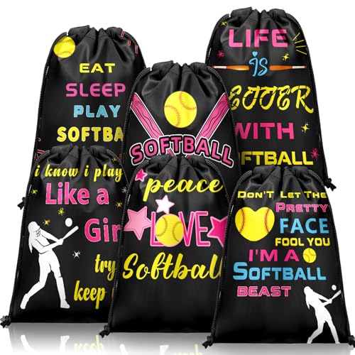 12 Pack Softball Drawstring Backpack Softball Goodie Bags Sport Party Supplies Birthday Gift Drawstring Bag for Sports Team