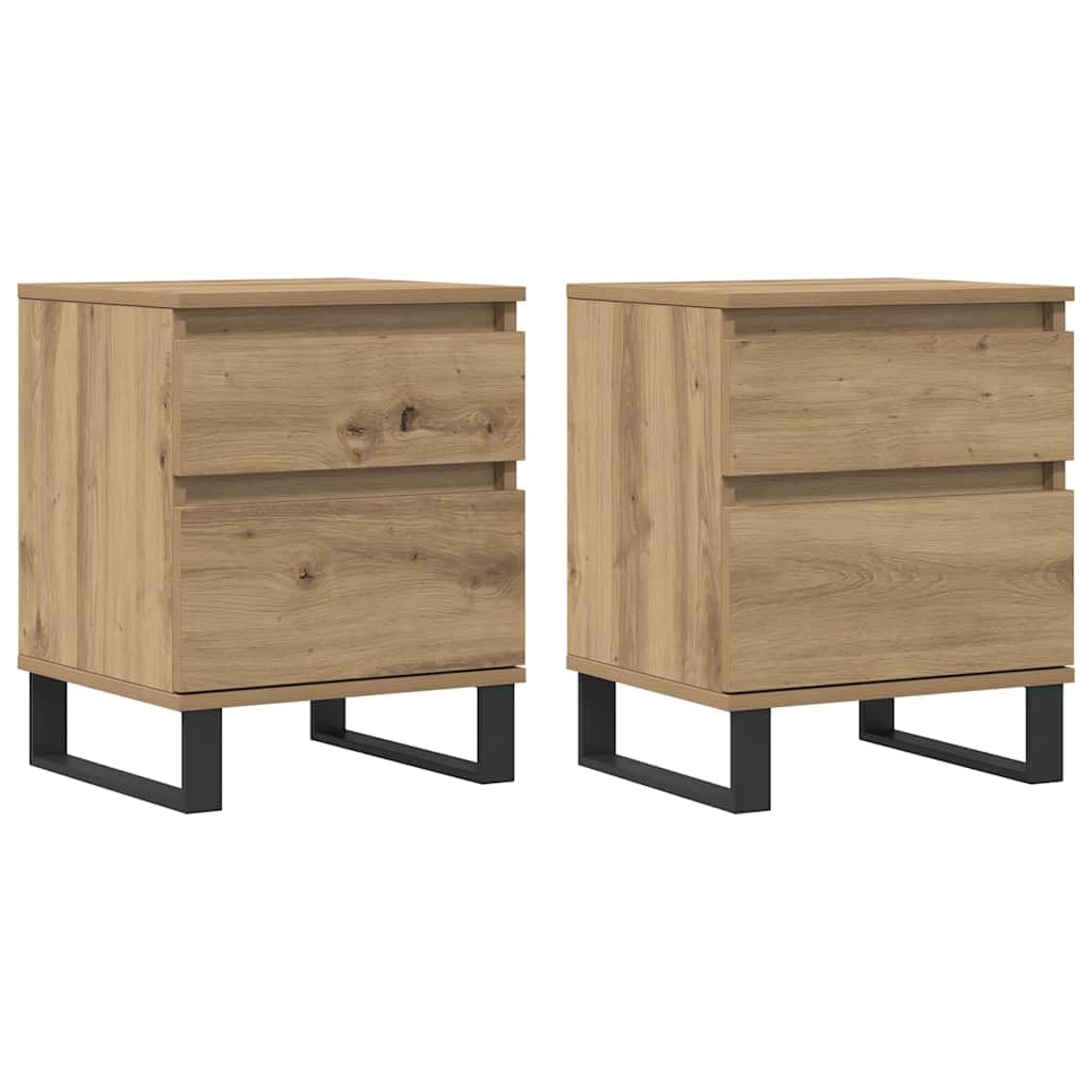 Tables de chevet en chêne Artisan 40x35x50 cm avec tiroir et pieds en métal