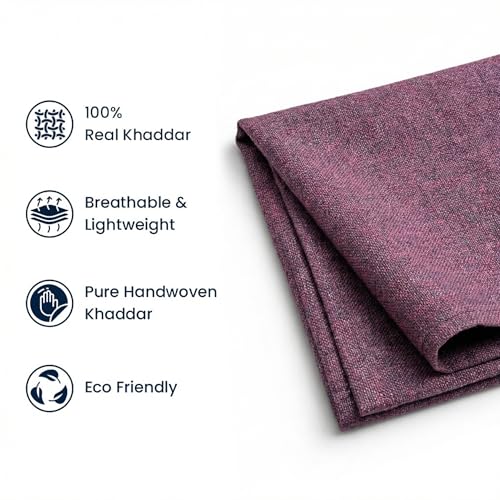 Image of Unstitched Cotton Fabric for Men and Women - Light Weight Trending Self Pattern Khadi Cotton Fabric Material (2.5 Meter, Dark Purple)