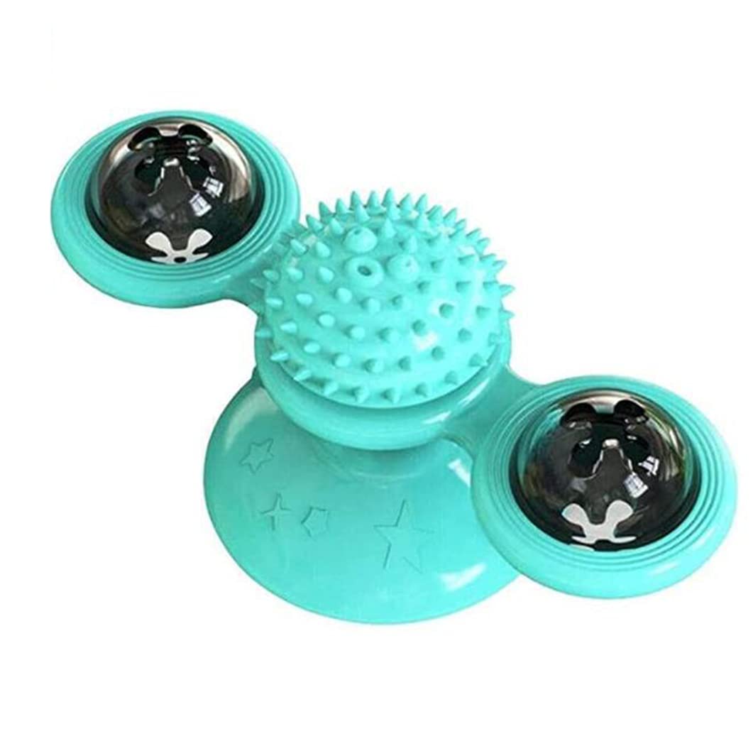 Interactive Catnip Toy,ANTOLE Windmill Catnip Toy Cat Toothbrush Chew Toy with Suction Cup, Cat Grooming Shedding Massage with LED Luminous Ball and Two Catnip Toy Balls