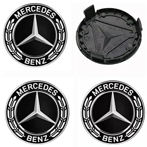 4 pièces Cache Moyeux Compatible with Mercedes Benz 75mm Cache de Roue Centrale ABS Accessoires de Voiture