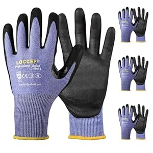 LOCCEF 3 Pairs Safety Work Gloves,Touchscreen Compatible, Superior Dexterity,Level 5/A4 Cut Resistant Work Gloves