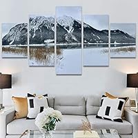 SIGNWIN 5 Panel Canvas Wall Art Winter Lake for Home Decorations Ready to Hang - 60